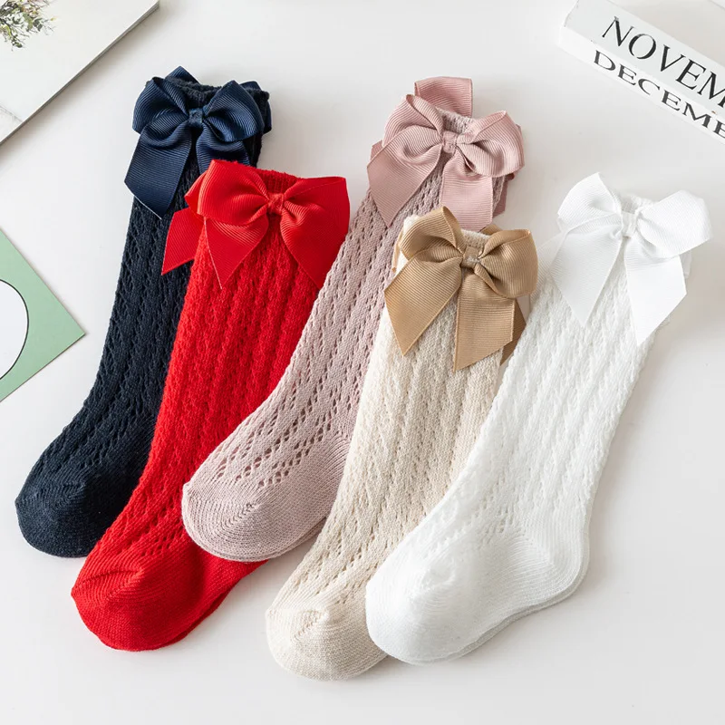 

Summer Baby Girls Socks Toddlers Bow Long Sock Kids Knee High Soft Cotton Mesh Spanish Children Breathable Socks For 0-5Years