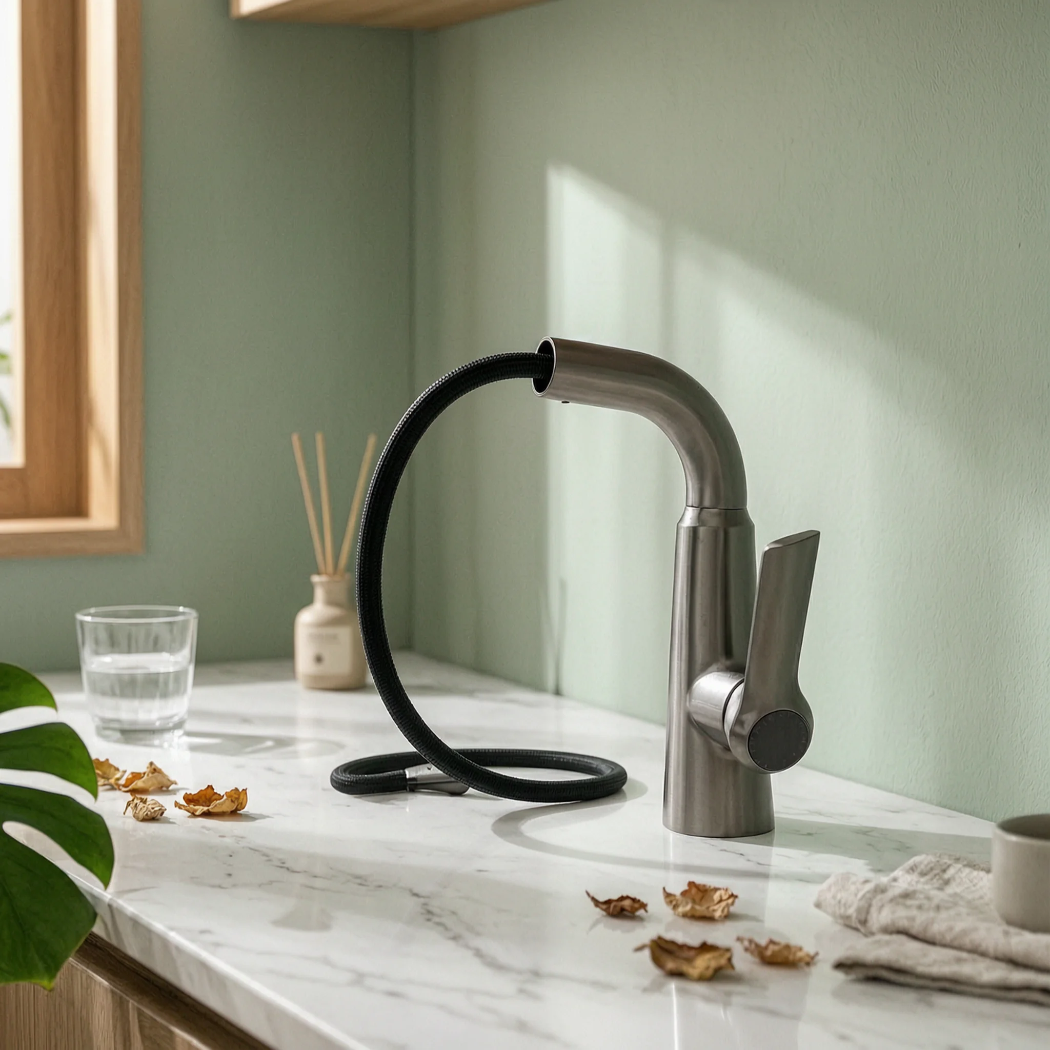 

Bathroom Faucet with Sprayer Flexible Hose Pull out Bathroom Faucet Easy to Clean Corrosion Resistant for Washing Basin