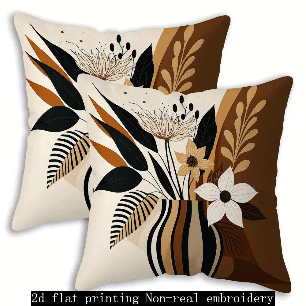 2PCS Throw Pillow Covers, Bohemian Vase Floral Print, Boho Chic Style, For Sofa Bedroom Couch Living Room Home Decor Decoration