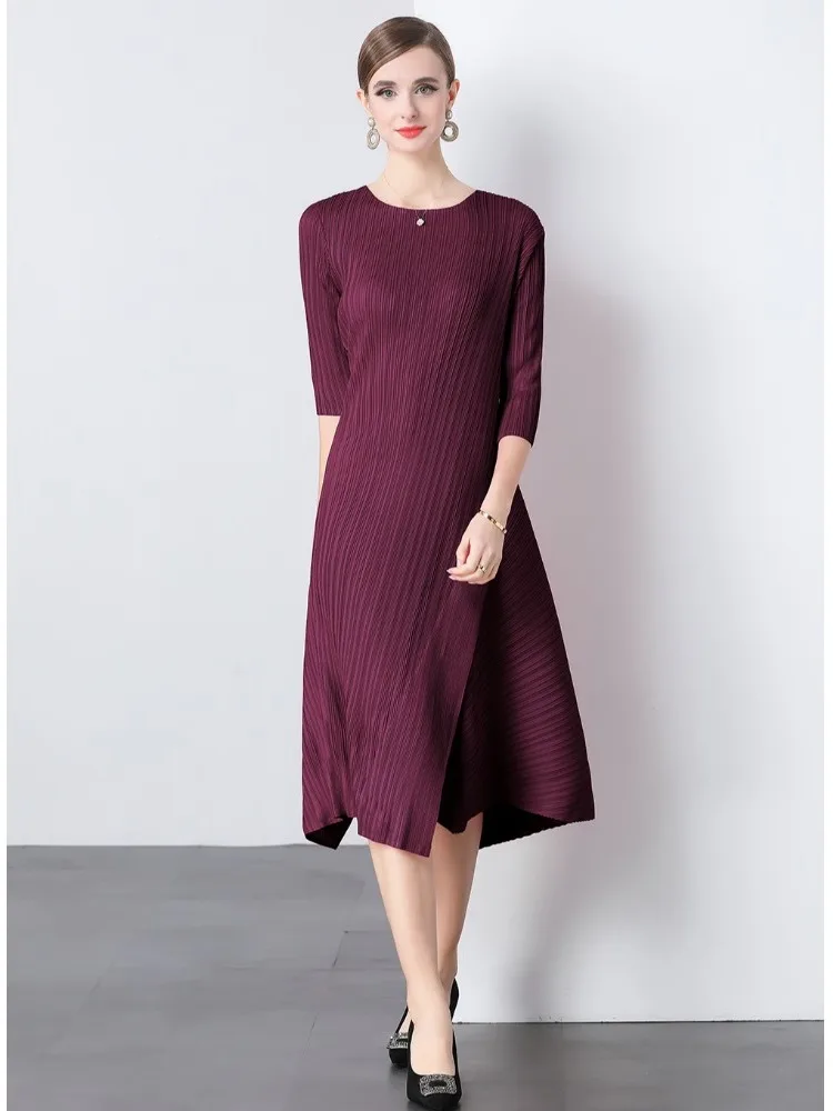 Francês sle cintura elástica saia plissada dr bainha irregular alta elástica cor pura camada base outono novo design dr