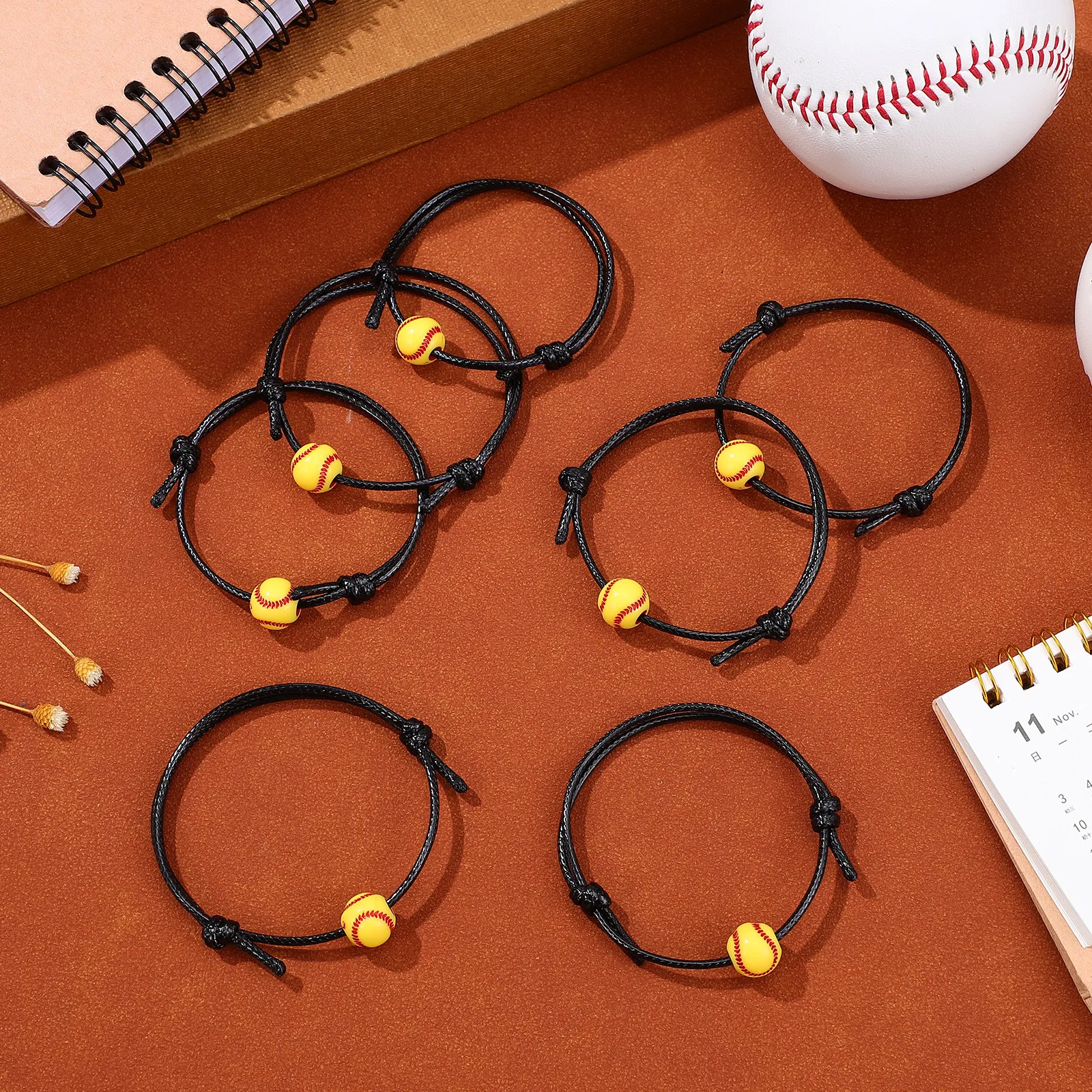 

30Pcs Sports Theme Party Favors Baseball Rope Bracelets Adjustable for Teens Baseball Charm Wrist Jewelry Bulk