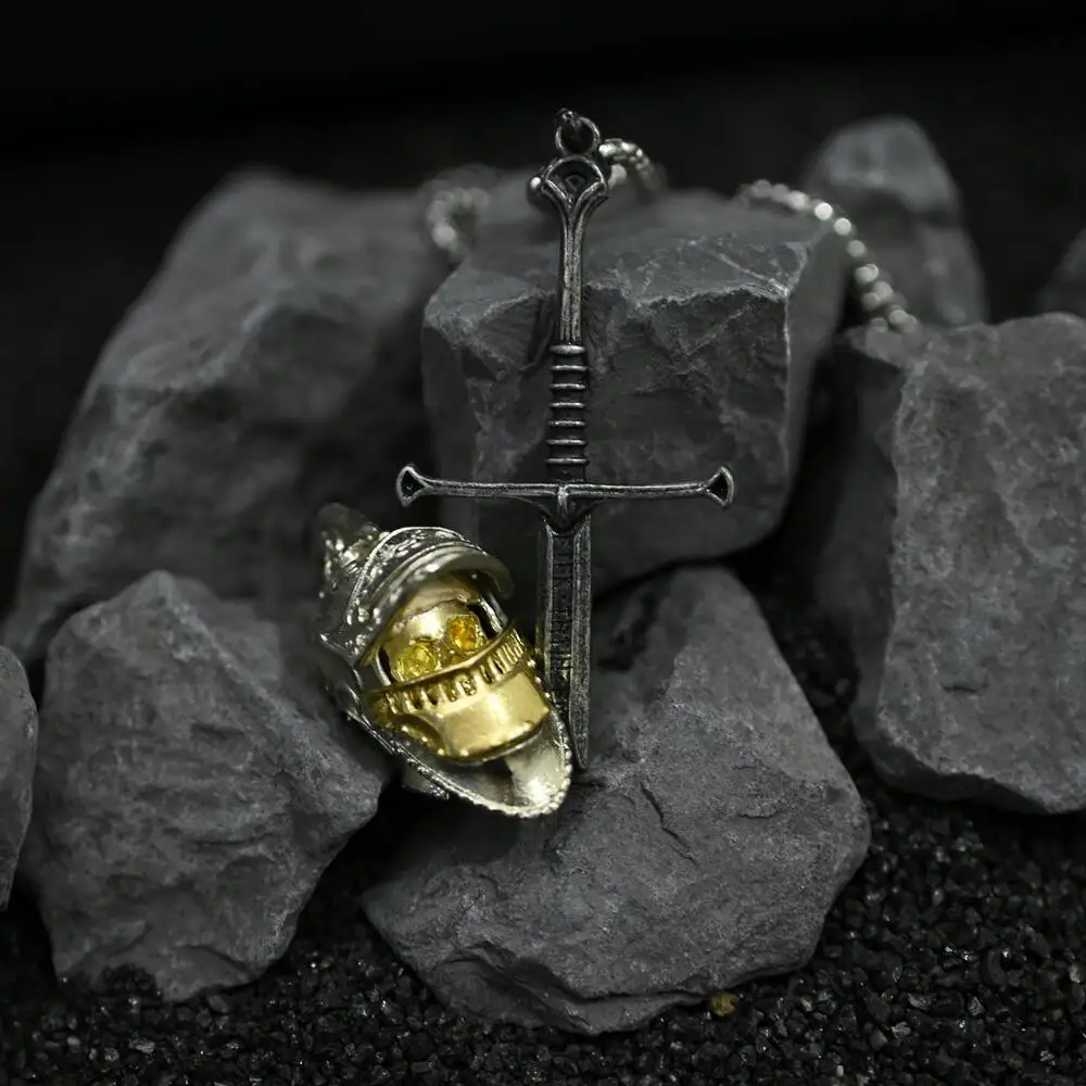 Vintage Knight Broken Sword Necklace For Men Women Fashion Punk Holy Sword Cross Metal Pendant Sweater Chain Jewelry Party Gift