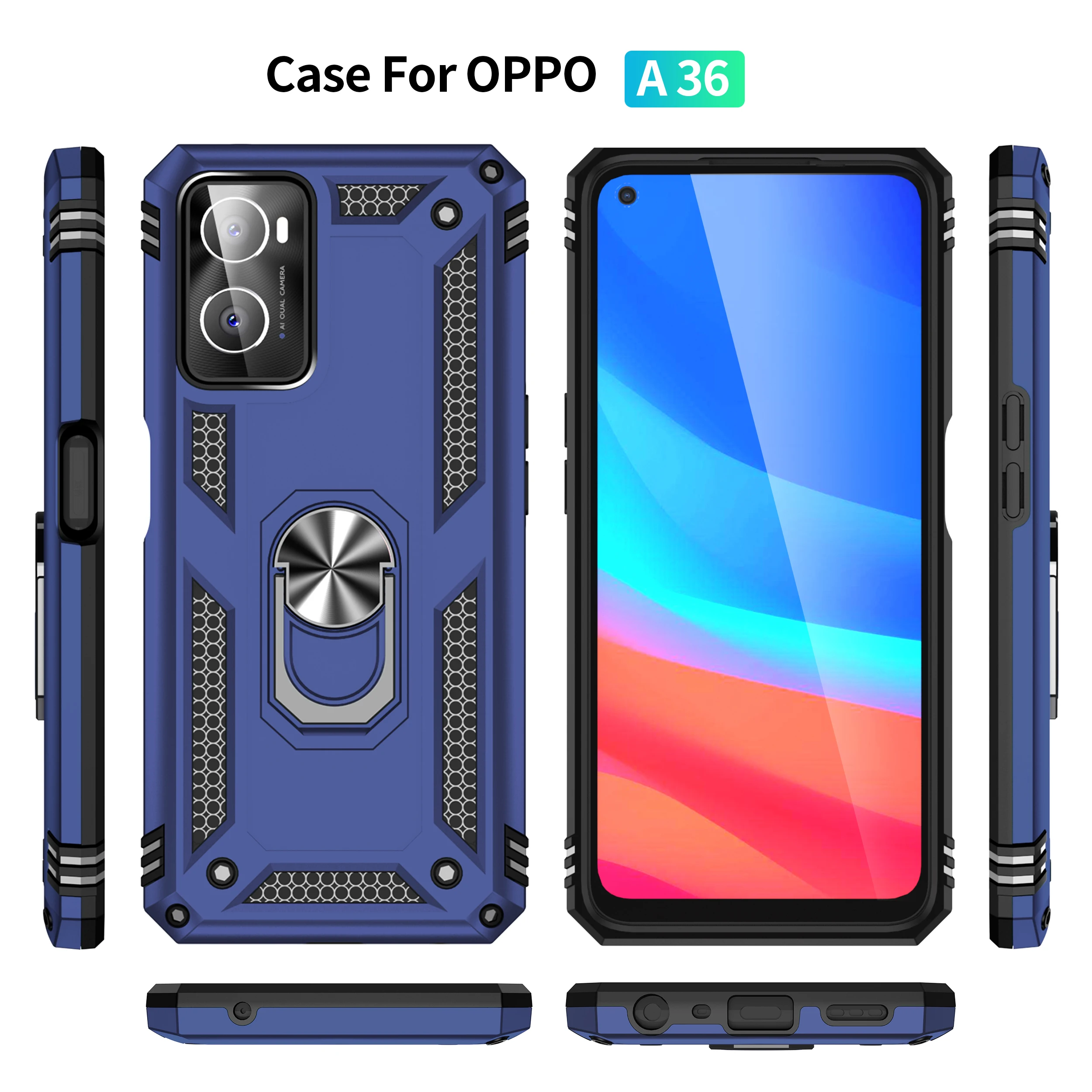 Shockproof Cover For Oppo A36 A76 Case Oppo A36 PESM10 Finger Ring Holder Phone Case For OPPO A76 A36 Funda OPPO A76 CPH2375