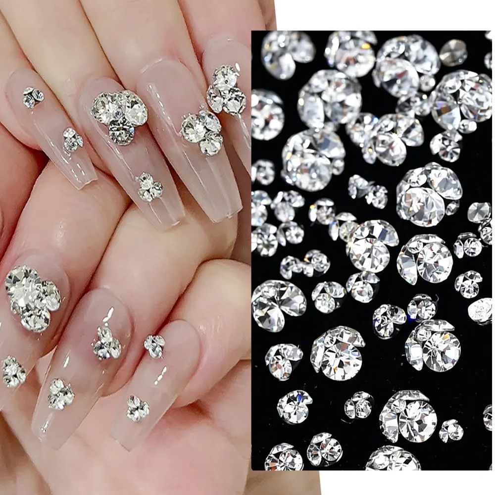 10Pcs Mini Clear Translucent Pile Stacked Nail Rhinestones Mixed Size K9 Crystal Flatback Nail Gems 3D Luxury Nail Accessories