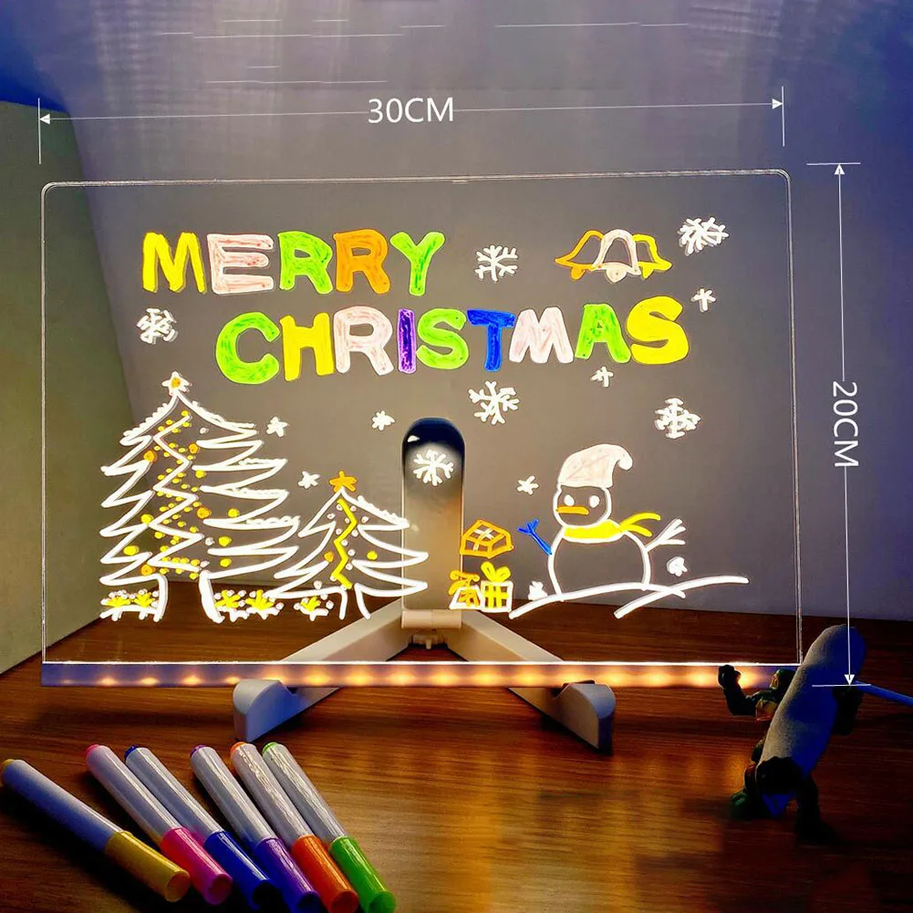 ضوء ليلي بمفكرة LED مع 7 أقلام ملونة يمكنك صنعها بنفسك لوحة رسائل أكريليك لوحة رسم قابلة للمسح مثالية لعيد ميلاد الأطفال