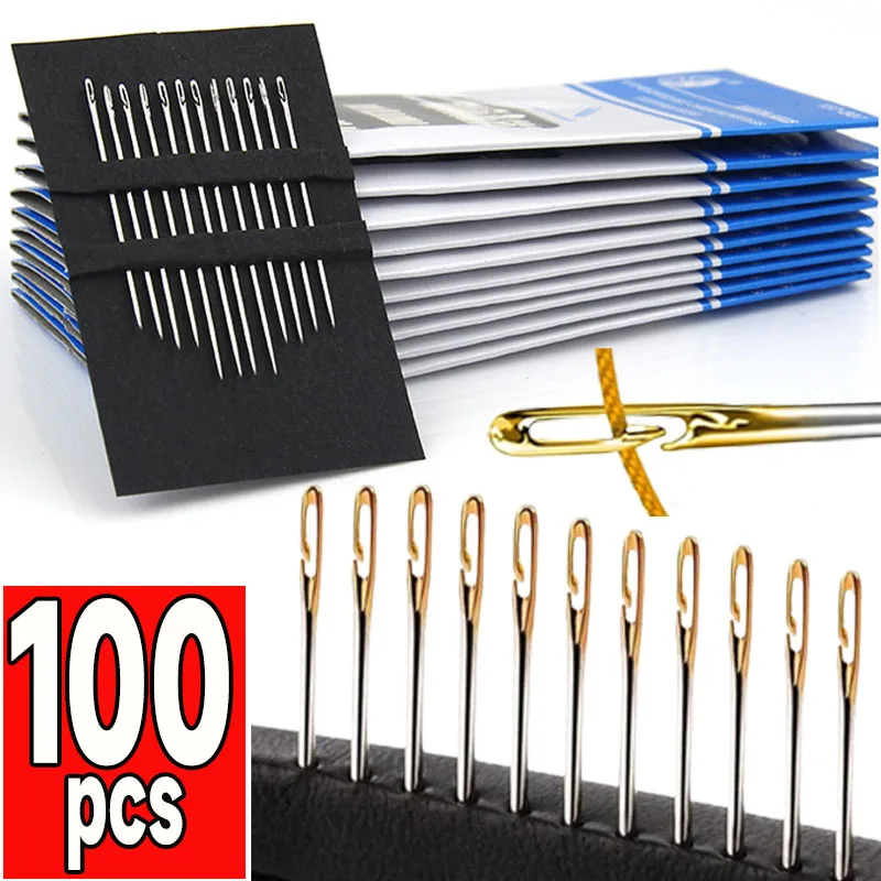 12/100Pcs Blind Sewing Needles Elderly Big Hole Stainless Steel Needle for Sewing Household DIYJewerly Beading Threading Needles