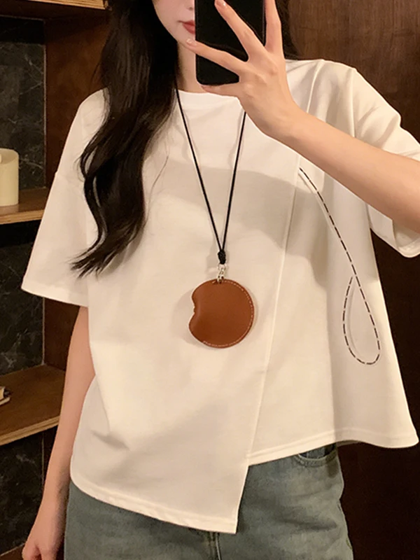 

Loose Casual Korean Style Short Sleeve T-Shirt Embroidered Oversize 2026 Summer New Fashion Urban Commute Breathable Skin-Fri...