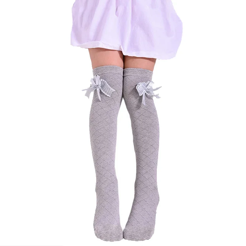 Kids Knee High Socks for Girls Children 3 to 12 Years Girl Lovely Baby Meias Cotton Bow Knot Style Princess Long Socks