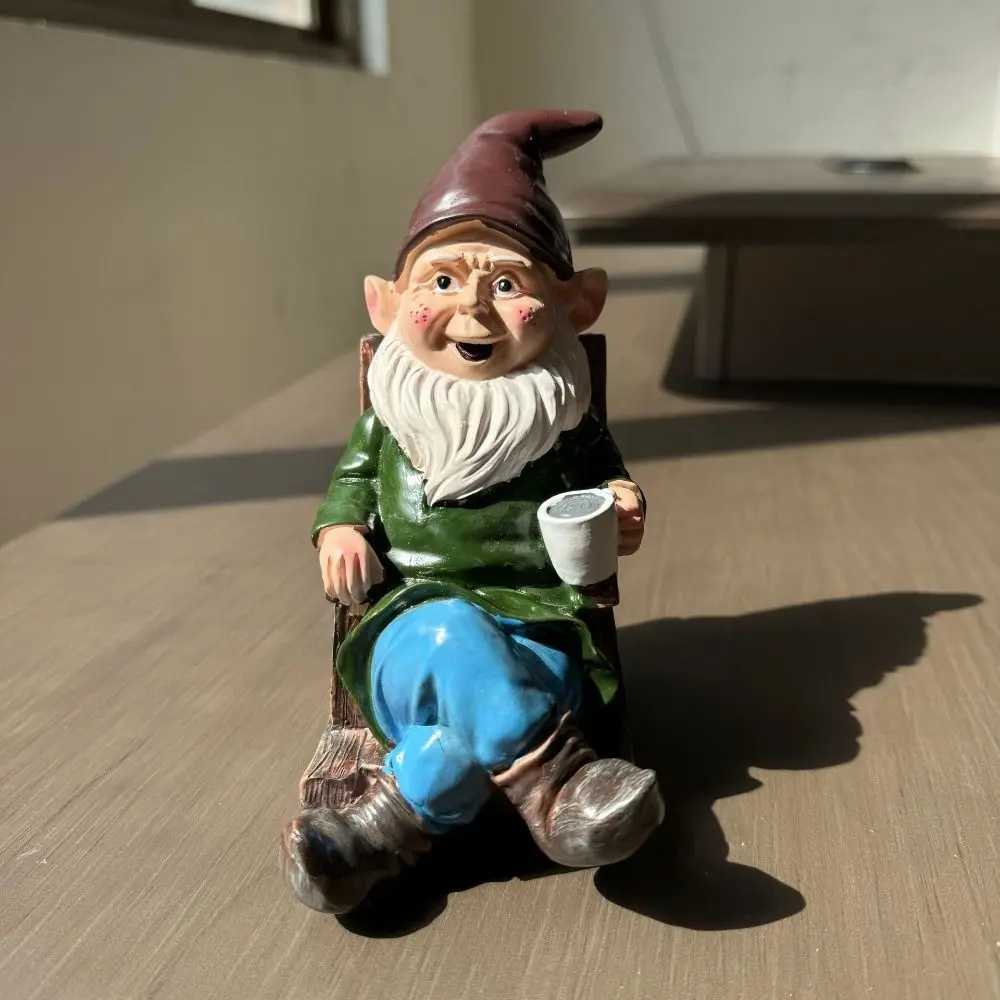 New Resin Gnome Dwarf Rocking Chair Ornament Gardening Crafts Patio Leisurely Drinking Tea Decoration Garden Decoration Home