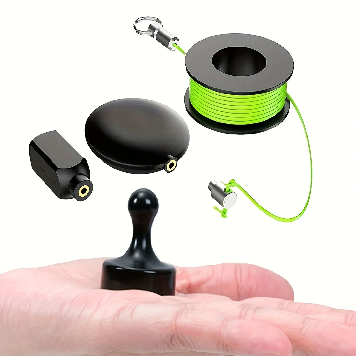Magnetic Wire Puller Tool with Nylon Coated Hook & Flexible Green-Yellow Line for Threading in Pipes Dark Lines Electrical Work