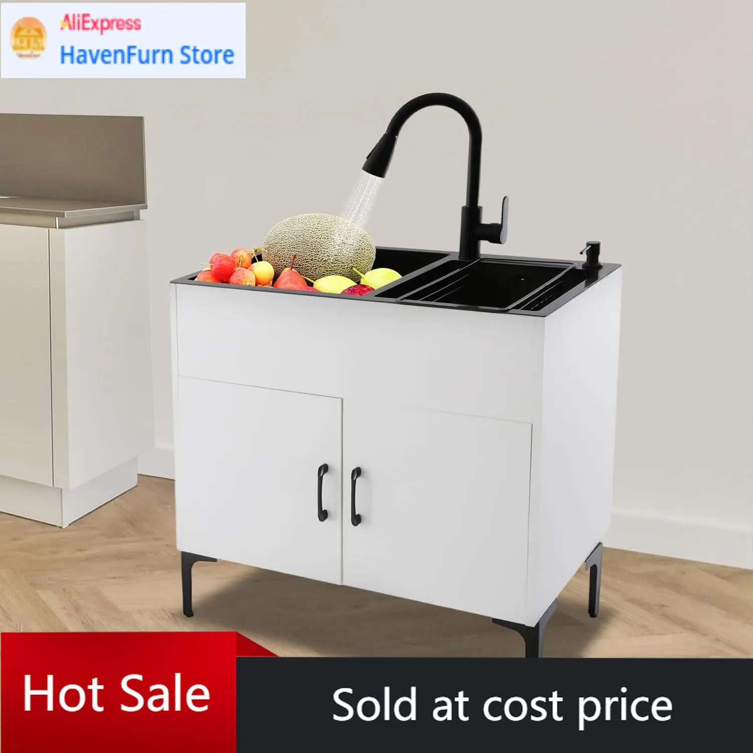 

Activity priceStainless Steel Double Bowl Laundry Utility Sink With Cabinet Pull Out Faucet Drain Board Soap Dispenser For Kitch