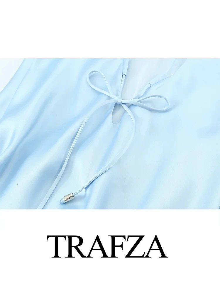 TRAFZA Abito estivo da donna Scollo a V Lingerie Raso di seta Texture Abiti lunghi midi Abito lungo senza maniche sexy elegante femminile