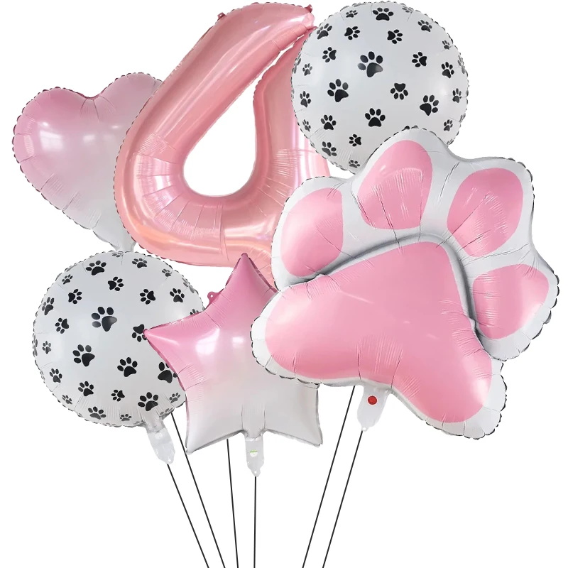 Animal Let's Pawty Dog Cat Paw Aluminum Balloon 40 inch Pink  Number Birthday Party Decor Balloon Baby Shower images - 6