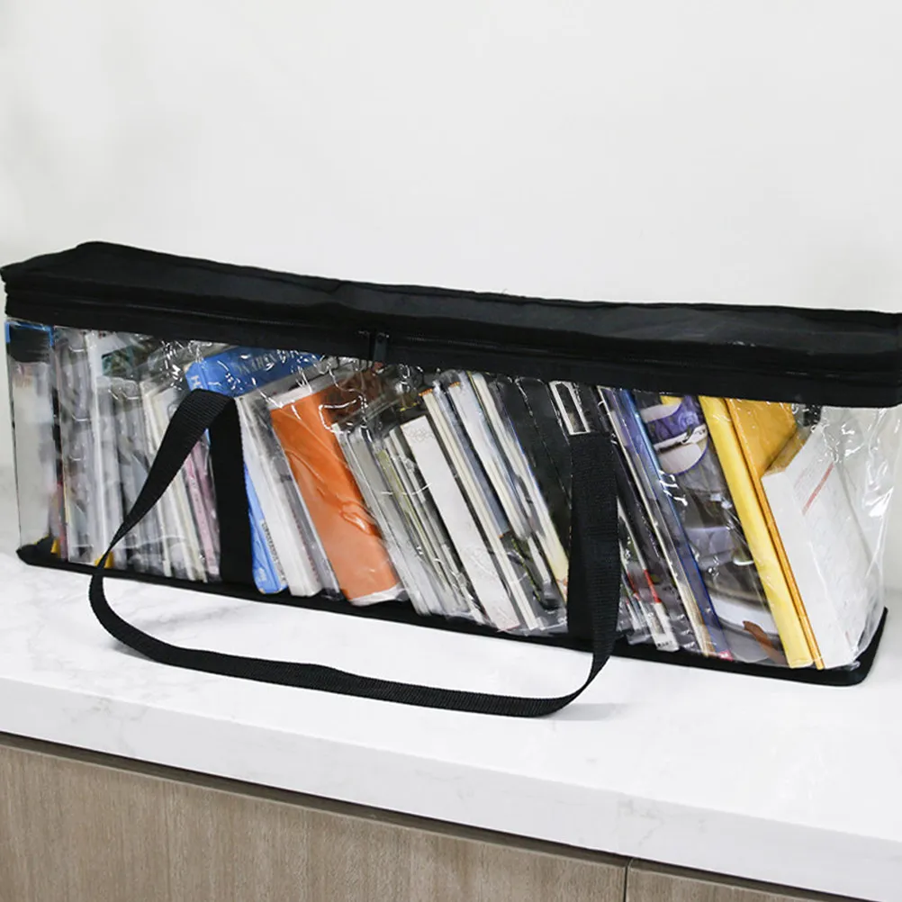 

Portable Transparent PVC Dvd Organizer Case with Reinforced Oxford Handles Zipper Closure Horizontal Design for Easy Access