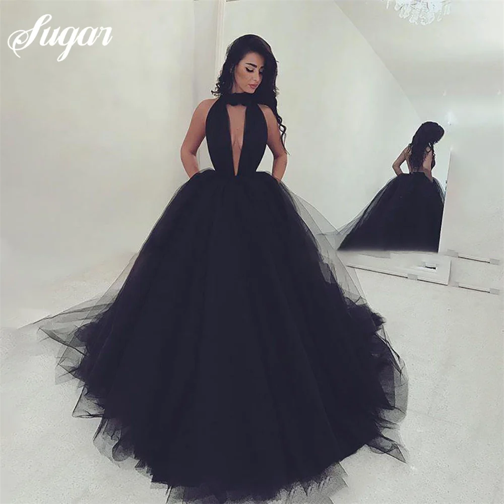 A Line Princess Wedding Dress Sexy Black Side Split Bridal Dresses High Neck Backless Boho Vestidos de novia Wedding Gowns