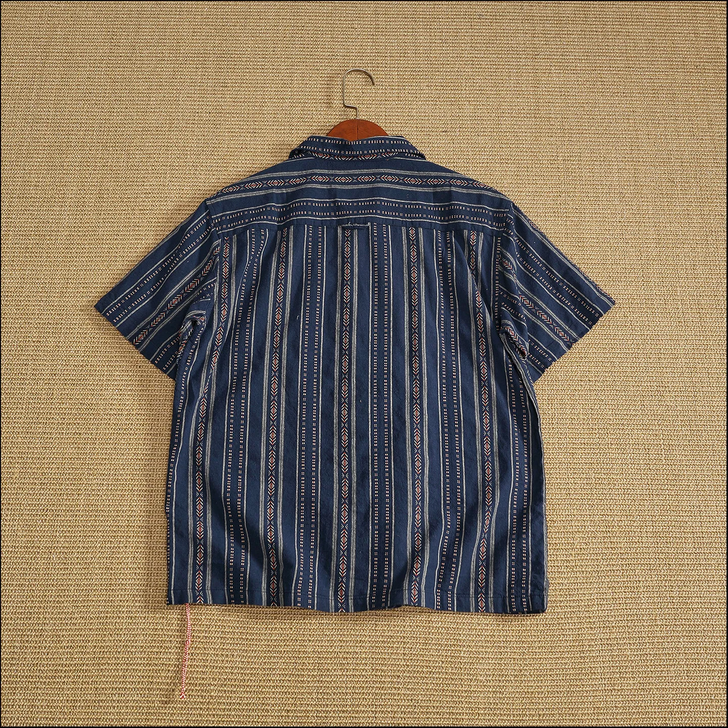 Cuban collar short-sleeved shirt for men washed striped loose breathable retro vacation casual shirt