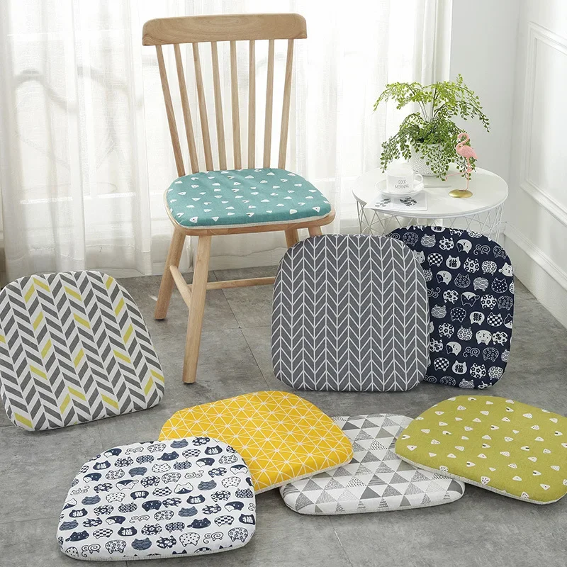 Nordic Print Sponge Dining Chair Cushion Cotton Hemp Non-Slip Dining Decor Chair Cushions Comfor Office Living Stool Cushion