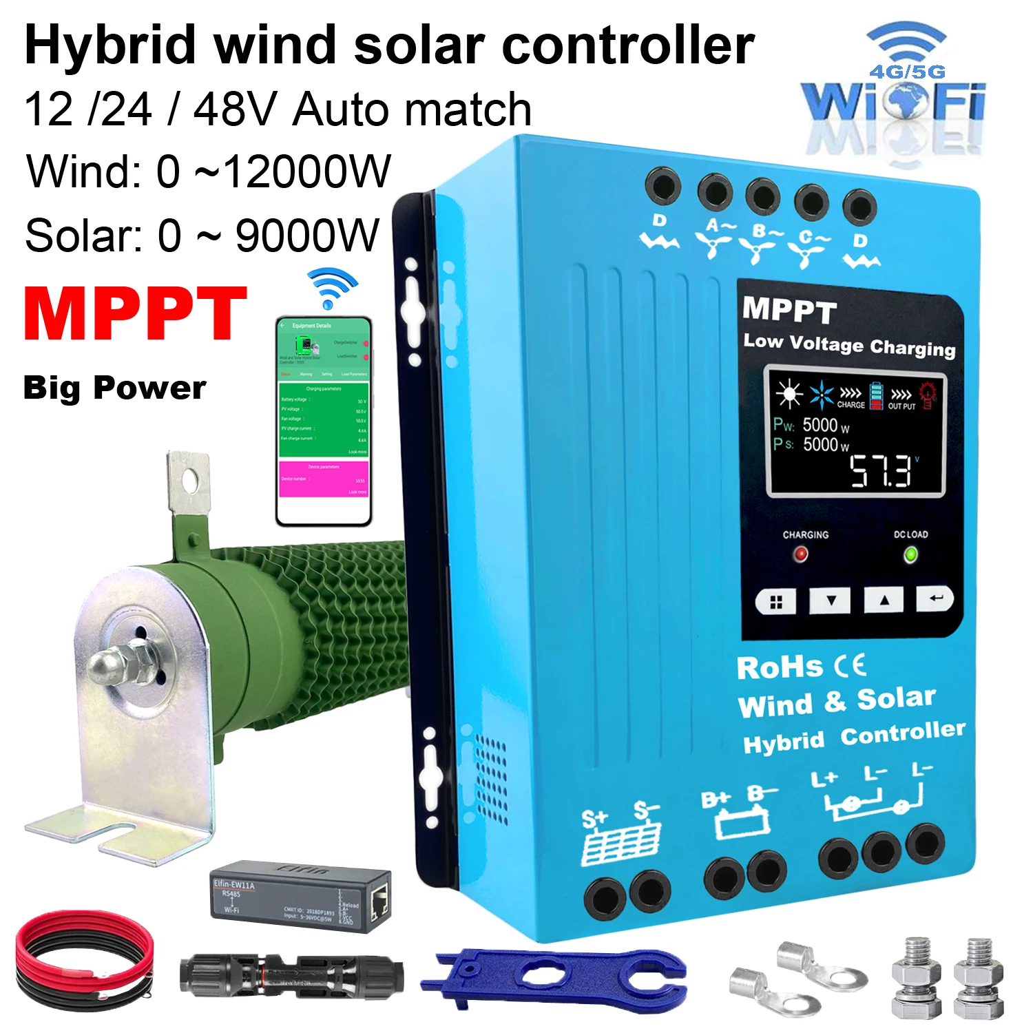 9000W 12V 24V 48V MPPT Solar Charge Controller Wind Solar Hybrid Charge Controller Regulator For Lifepo4 Lithium For Turbine PV