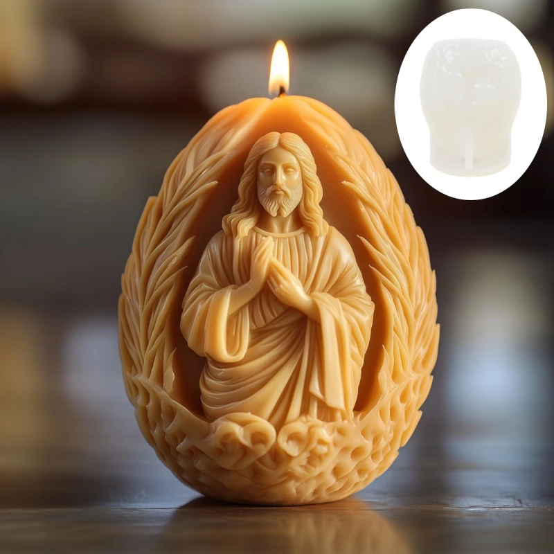 

Иисус рельефное яйцо свеча силиконовая форма молитва Иисус рельефное яйцо форма из смолы статуя Иисуса яйцо гипсовые формы пасхальный подарок