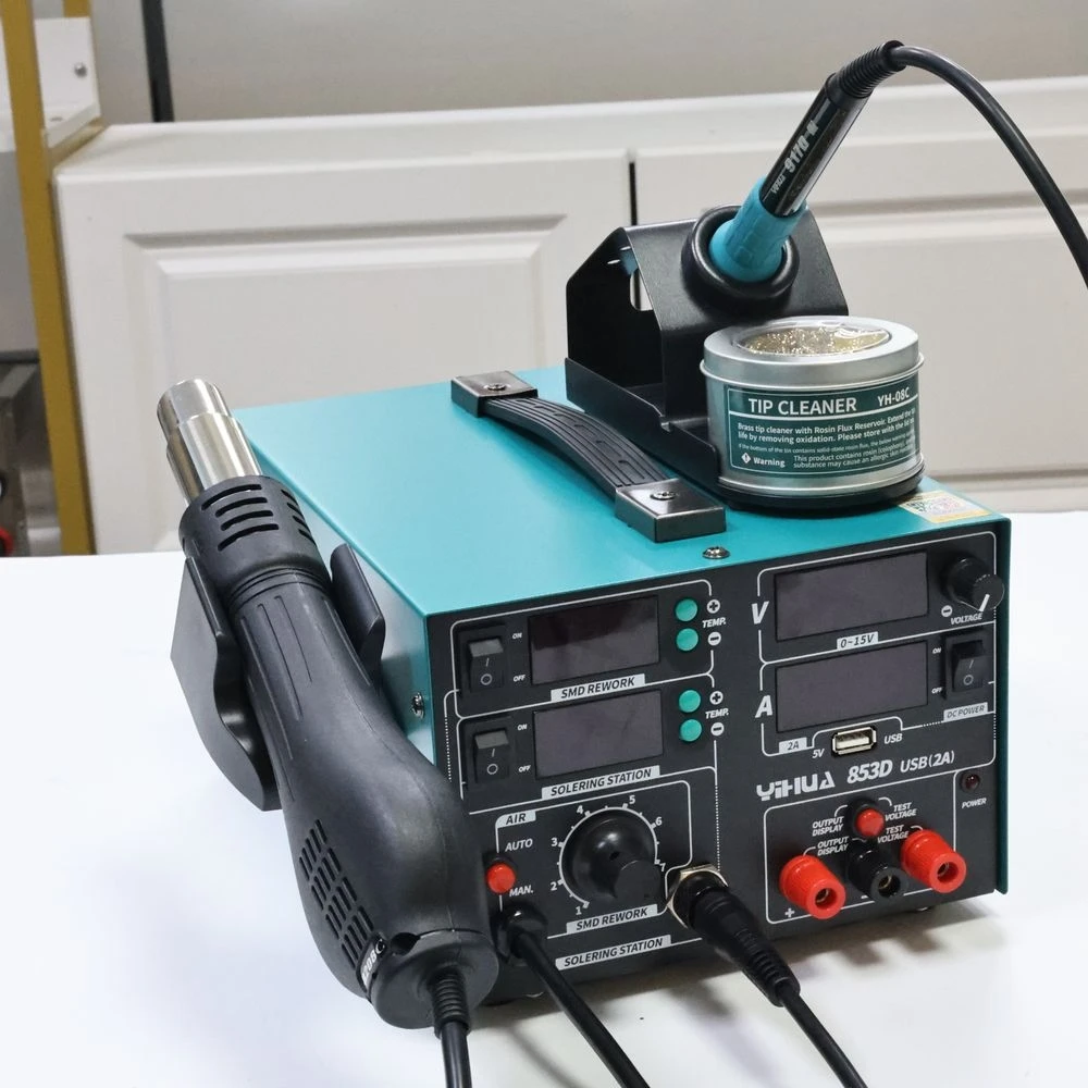 YIHUA 853D สถานีบัดกรี 15V 2A แหล่งจ่ายไฟ USB 3In1 HOT AIR GUN SOLDER Iron ซ่อมสถานีบัดกรี BGA Rework Station