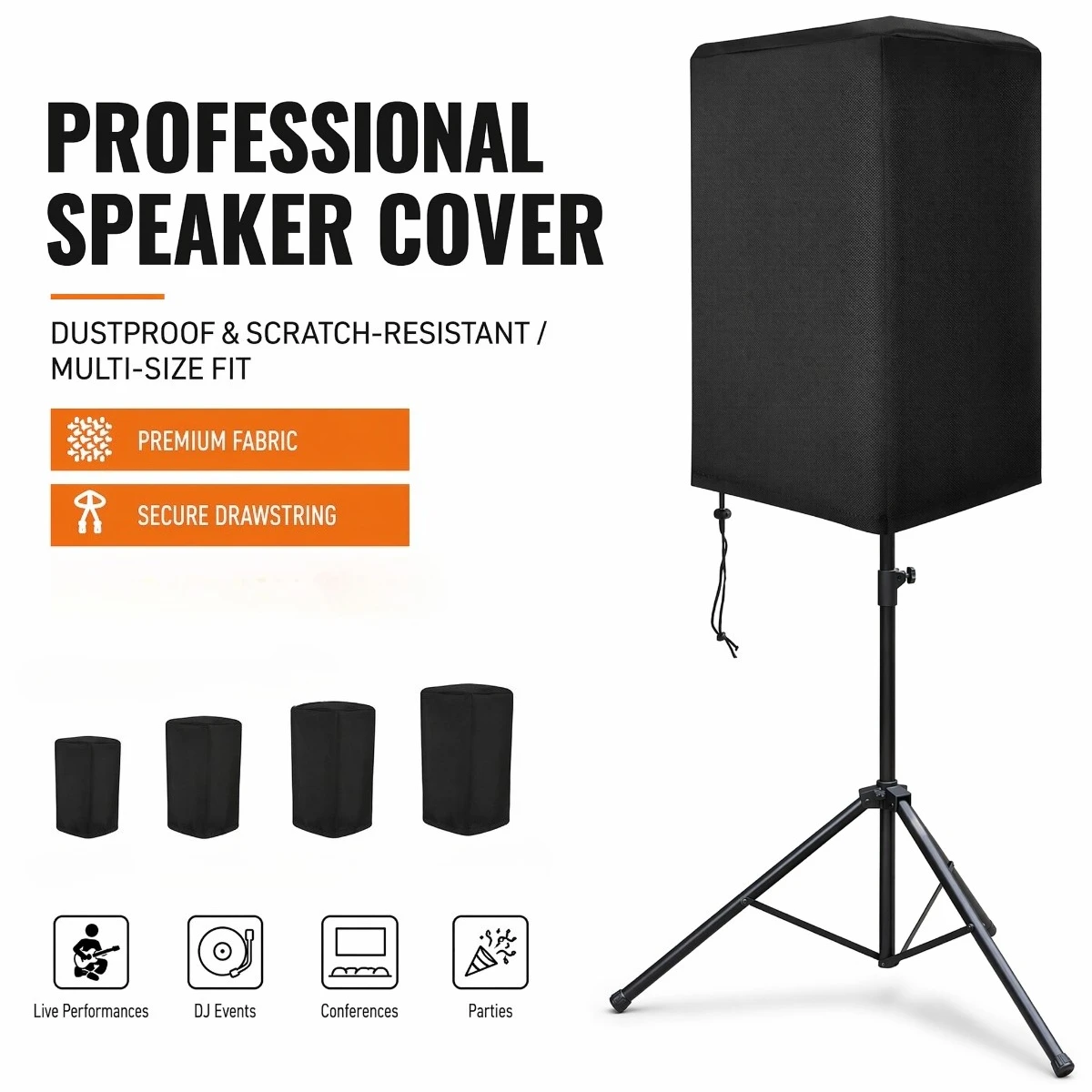 2 Pack 210D Oxford Speaker Protective Cover Wind Resistant Audio Cover With Drawstring Bottom Design