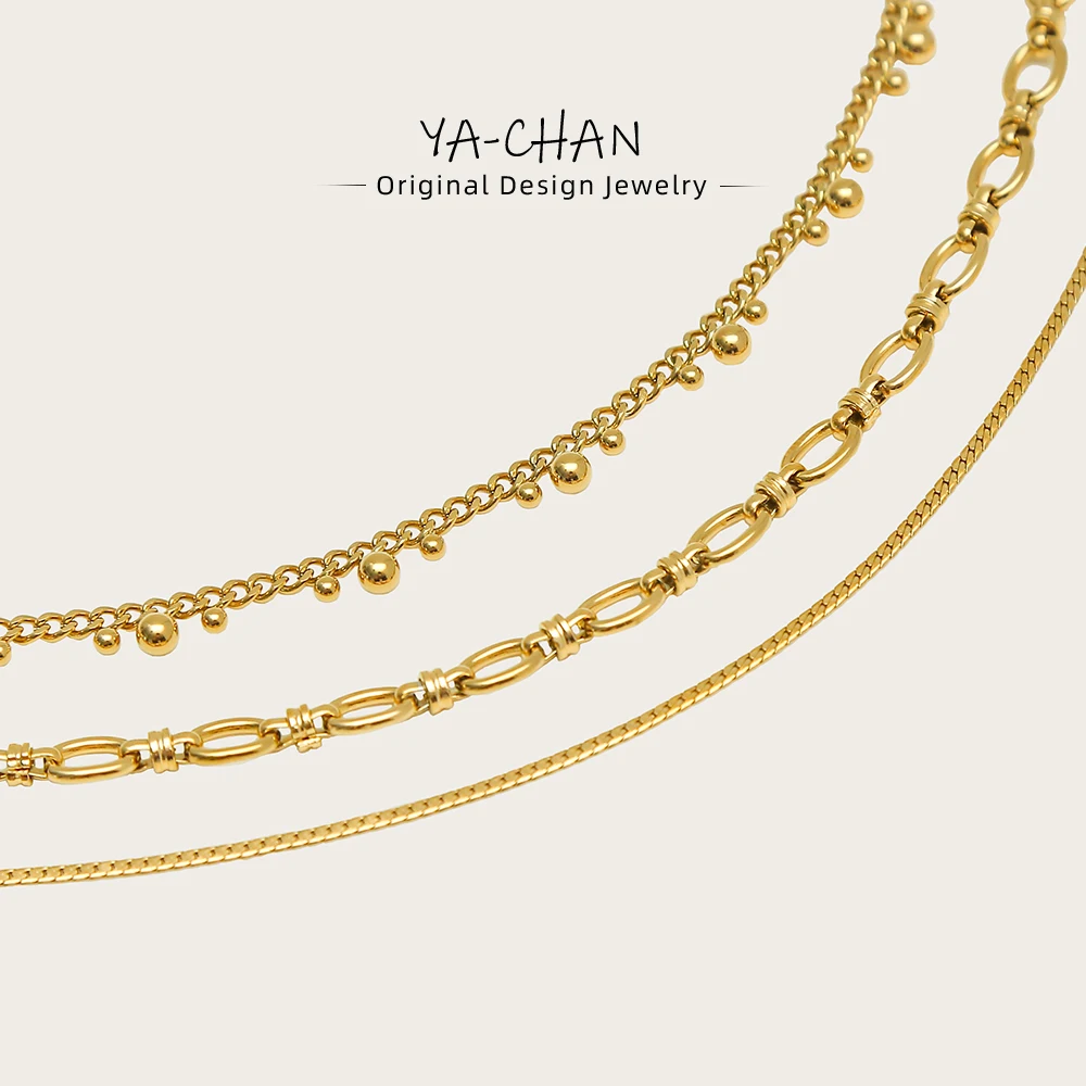 YACHAN 18K Gold Plated Stainless Steel Chains Necklaces for Women Punk Charm Collar Chain Choker Waterproof Jewelry Gift