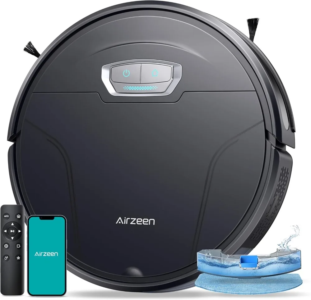 Airzeen Robot Aspirador y Fregasuelos, 4500Pa Succión Ultra Fuerte, con Auto Carpet Boost, Alexa/WiFi/App, Aspirador Robot Super