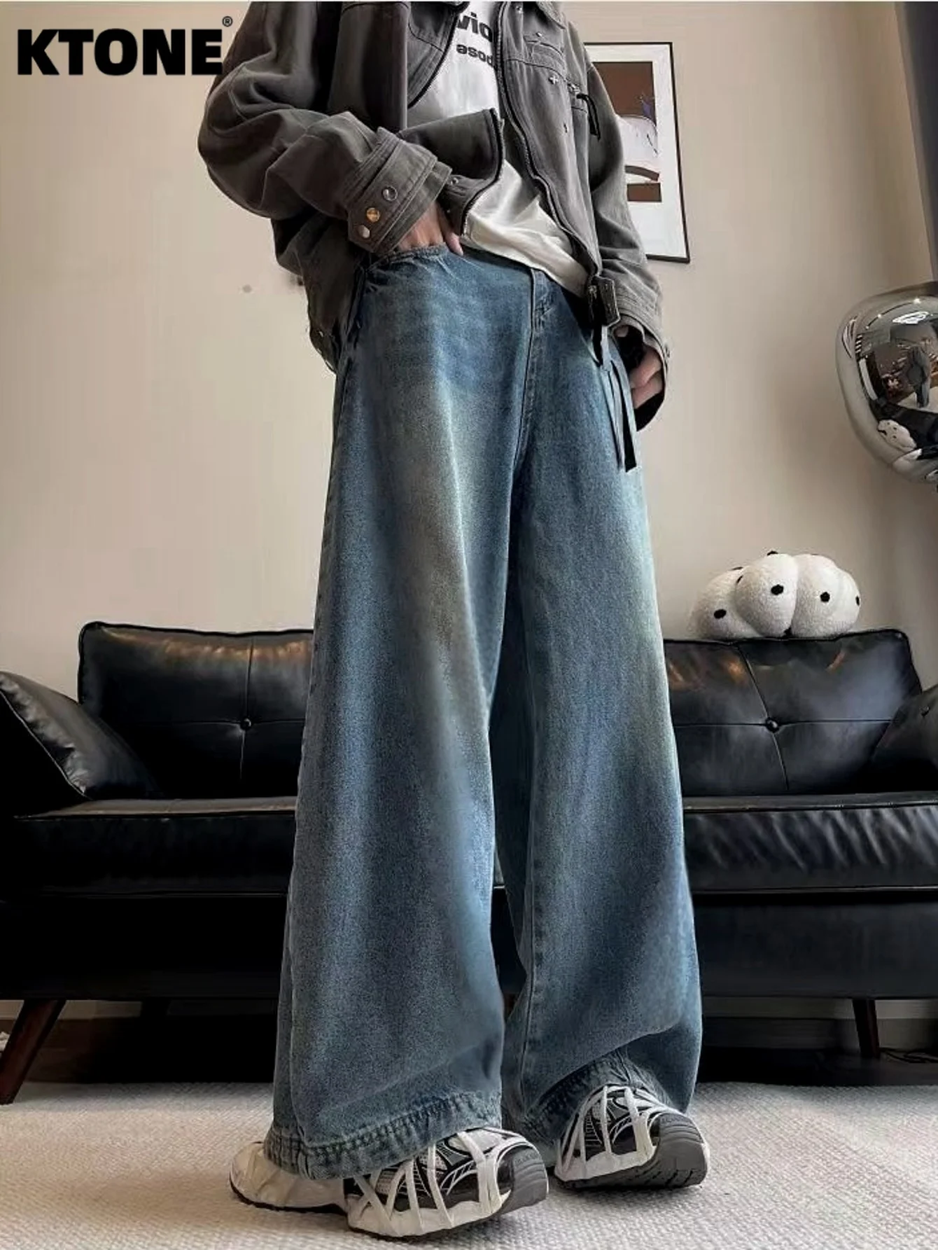 

Мужские джинсы Original Loose Blue Denim Drip Y2K, унисекс, классические, без аксессуаров и ремней.