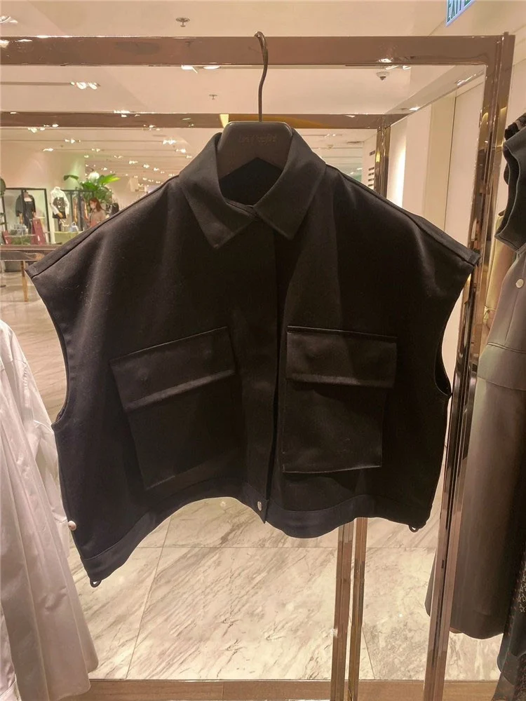 

FOG SACAI Svel irt Vest ort Sle Women's Clothing ket Dstring Hem Polyester Fiber Cotton Blend Summer 2024