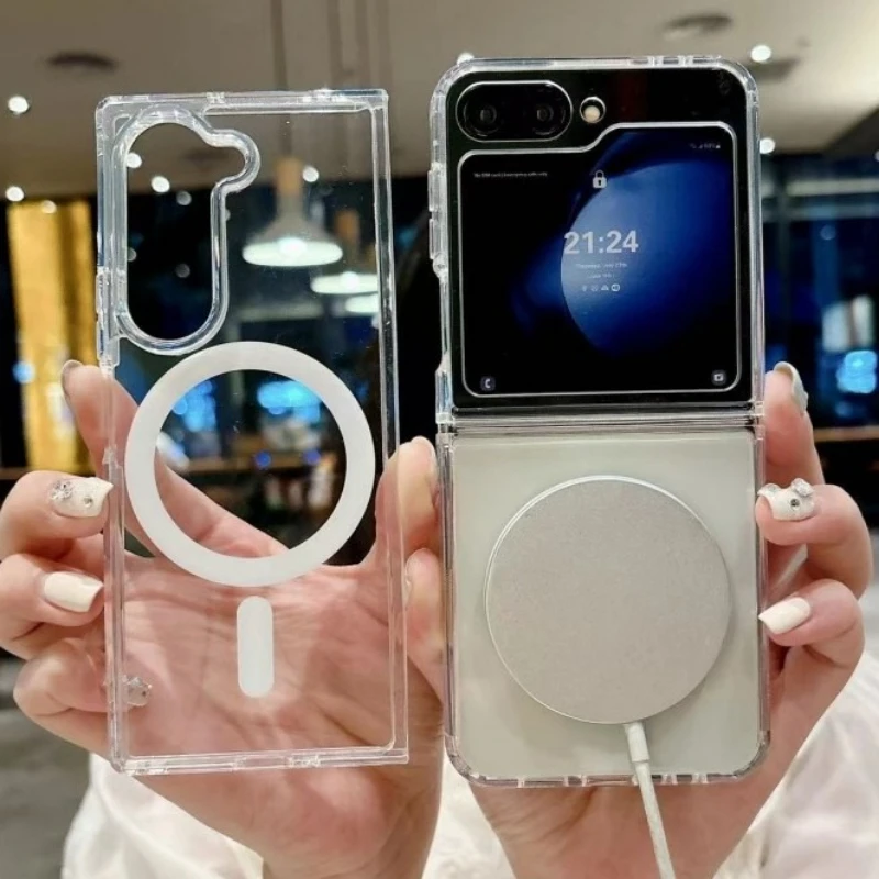 For Magsafe Samsung Galaxy Z Flip 7 6 5 4 3 Z Fold 7 6 5 4 3 Macsafe Magnetic Clear Case Shockproof Phone Cover Z Flip8 Z Fold8