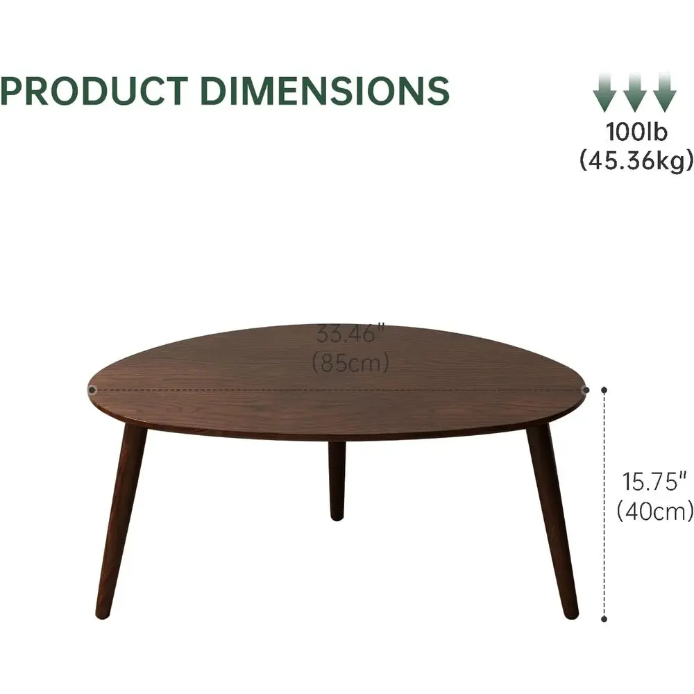 Solid Oak Minimalist Walnut Coffee Table, 33.5 W x 22.83 D x 15.74 H for Living Room