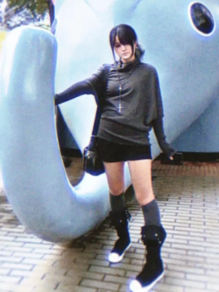 Top in maglia con maniche a pipistrello stile coreano da donna 2025 Autunno Inverno Nuovo maglione estetico Y2K a maniche lunghe a strati