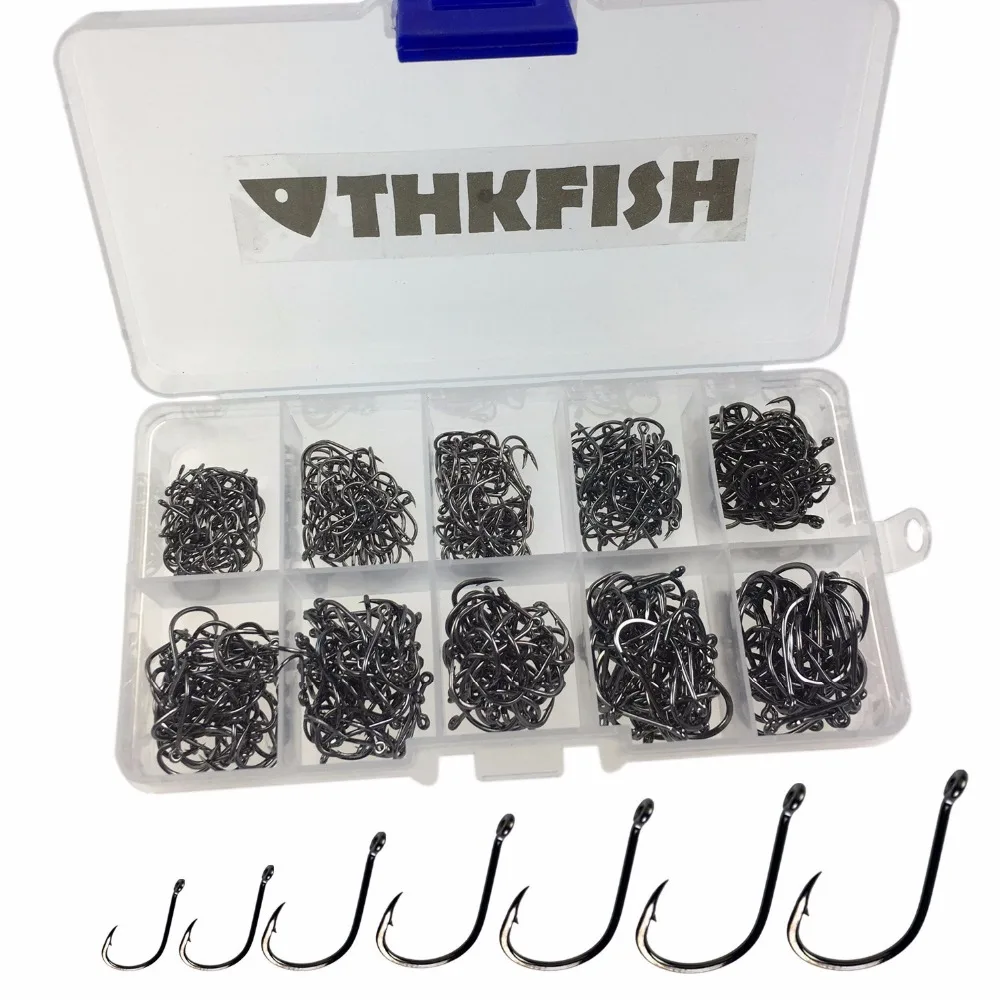 

THKFISH 500 шт. #3 ~ #12 рыболовные крючки, рыболовные крючки из пресноводной нержавеющей стали с бородкой для мягких червей, рыболовные снасти, аксессуары