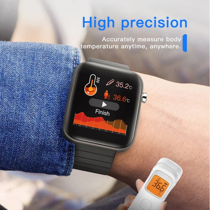 2024 New T68 Smart Watch - Body Temperature Detection. IP67 Waterproof. Weather Display. Bluetooth Enabled. Sports Pedometer