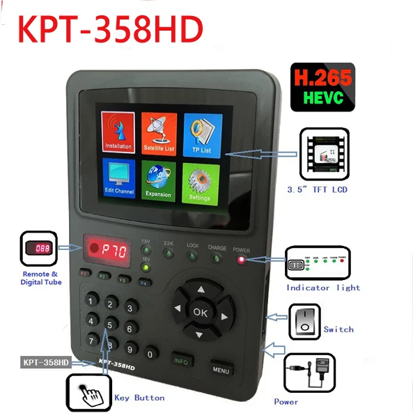 KPT-358ST DVB-S2 مكتشف إشارة الأقمار الصناعية الرقمية H.265 3.5 بوصة LCD مقابل kpt-716st kpt-717st مكتشف الأقمار الصناعية