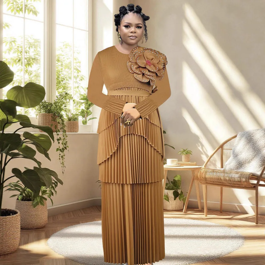 

Miyake Folds, весенне-летнее новое модное комфортное платье с большим цветком, свободная длинная высококачественная темпераментная женская одежда