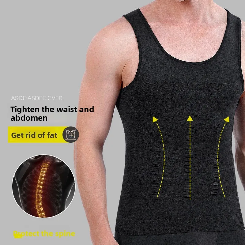 New Men's T-shirt Vest Sleeveless Fitness Sports Clothes Vest Sleeveless Slimming Body Shaper Chest Binder Slimming Waist Vest