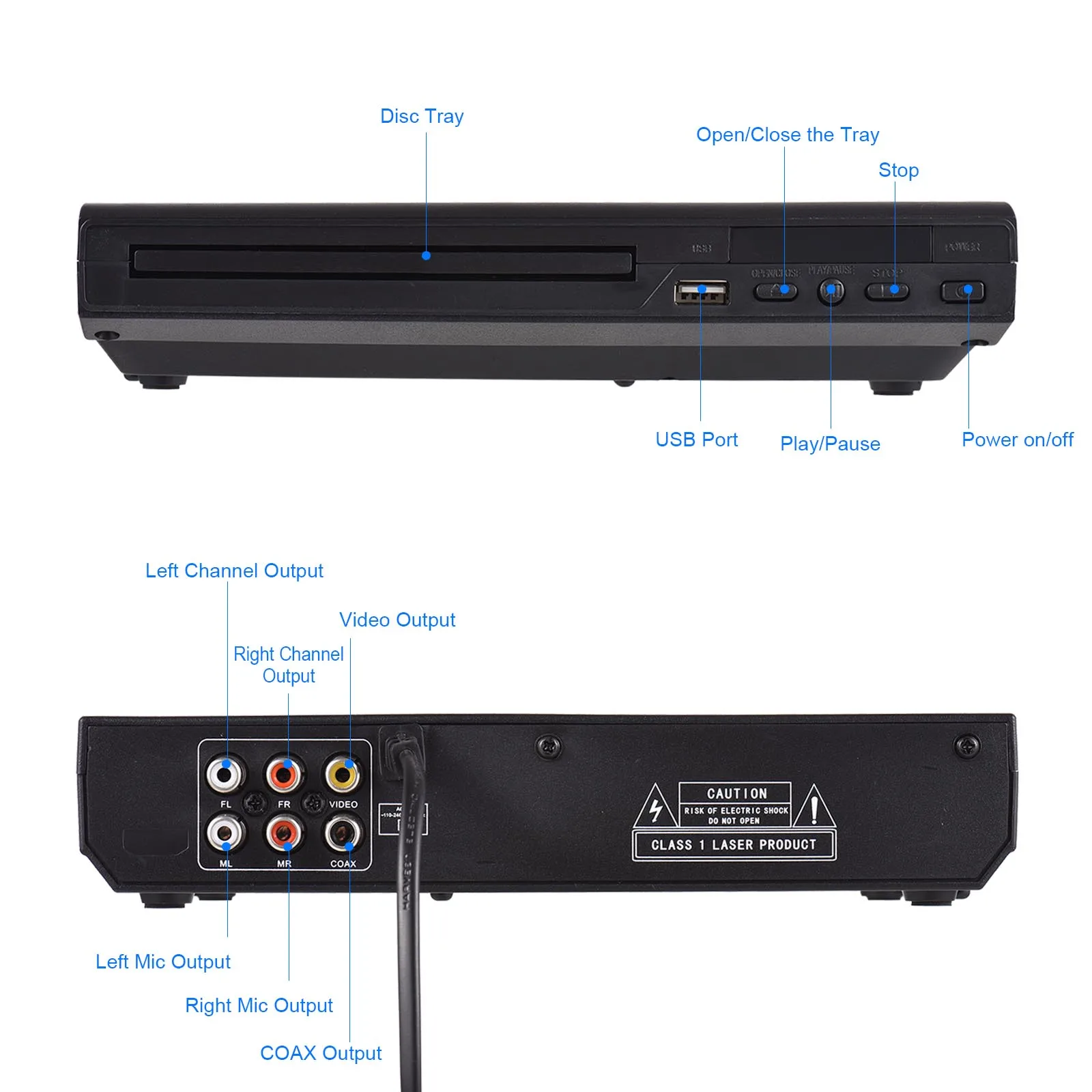 CD Player DVD-225 Home DVD Player DVD CD Disc Player Digital Multimedia Player AV Output with Remote Control Home DVD Player