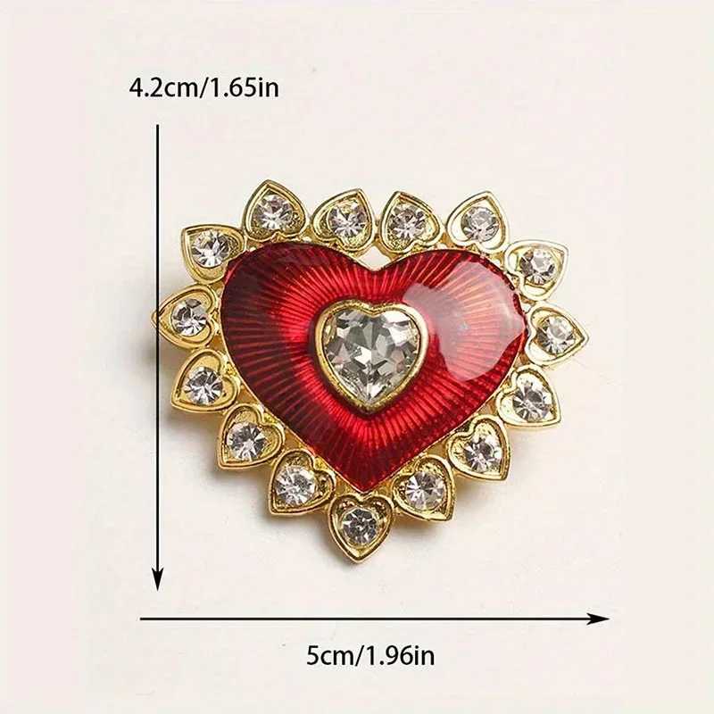 1pc luxurious rhinestone heart brooch, vintage and elegant men\'s and women\'s fashionable jewelry, perfect gift