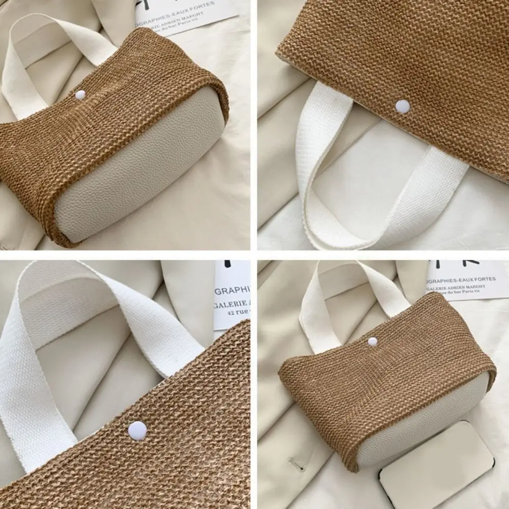 Casual Large Capacity Straw Bag Fashion Simple Rattan Handbag Grass Weave Tote Bag Beach 4