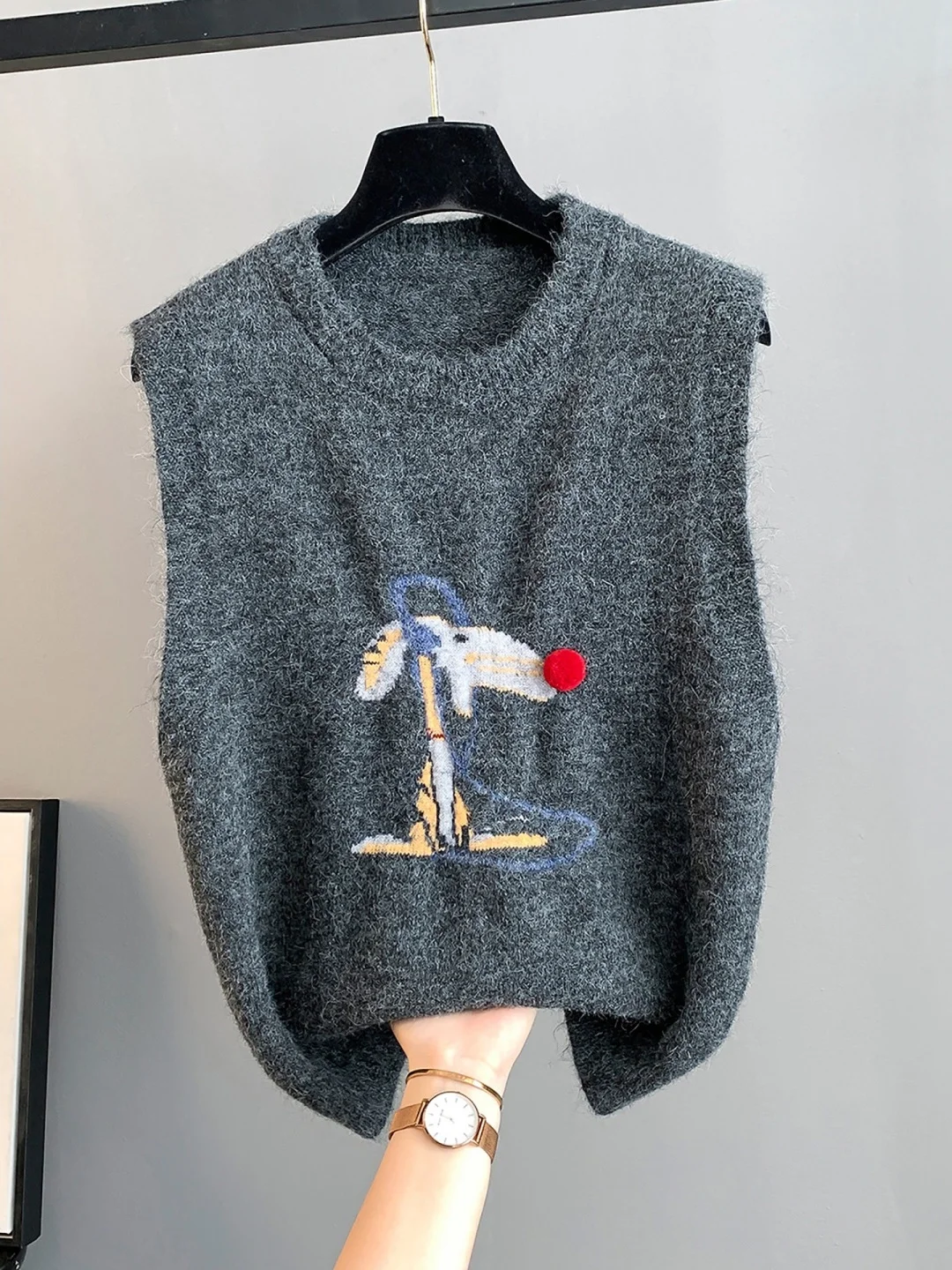 

Korean Sle round Ne Svel Knitted Vest Women's Spring Autumn Loose Agel Layering Sweater oulder Pad