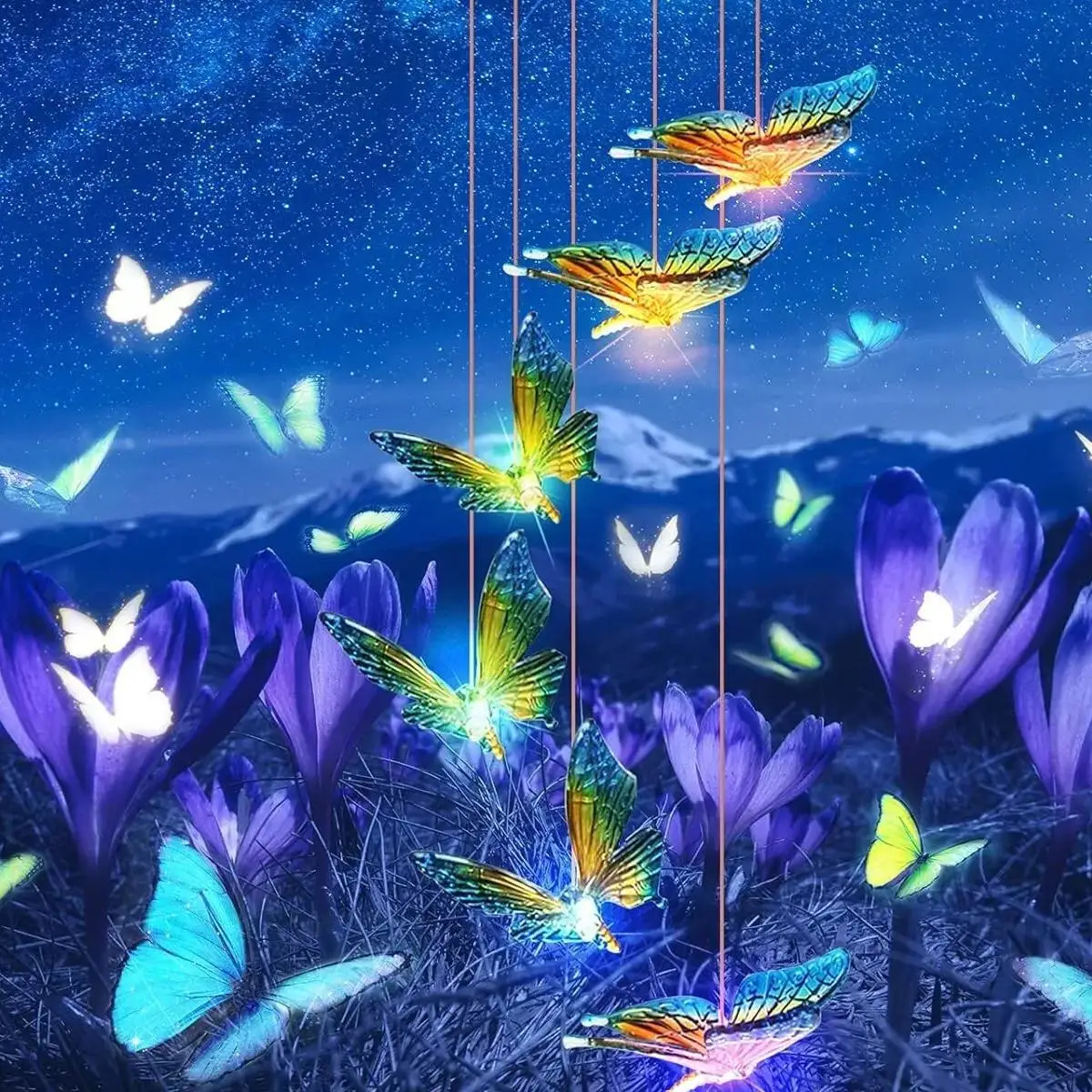 1PC Solar Butterfly Wind Chimes Color Changing LED Outdoor Decor Hanging Light Suitable For Patio Yard Garden Tree Party Decor