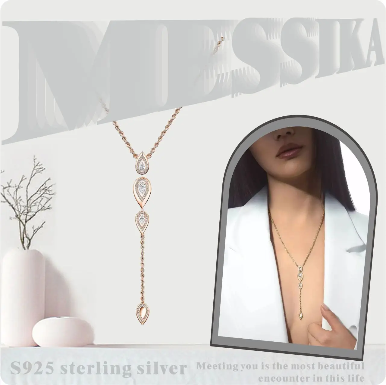 

Sterling Silver S925 2024 New Brand Design Messik Home Tie Necklace FIERY High-end Waterdrop Low Chest Necklace