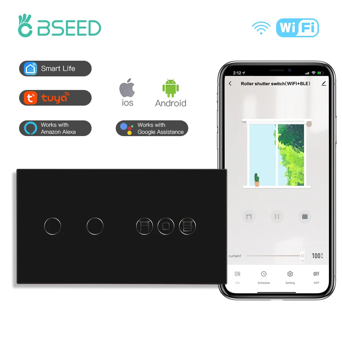 BSEED Wifi Shutter Schalter APP Steuerung Smart Roller Blind Serie Glas Panel Unterstützung Tuya Google Smart Life Shutter Schalter 8