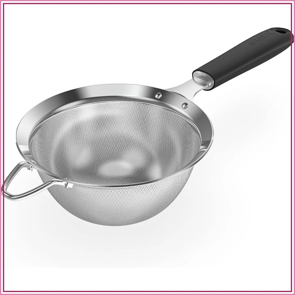 18/8 Stainless Steel Fine Mesh Strainer, 5.5 Inch Kitchen Sieve with Silicone Handle for Flour, Pasta, Fruit, Quinoa