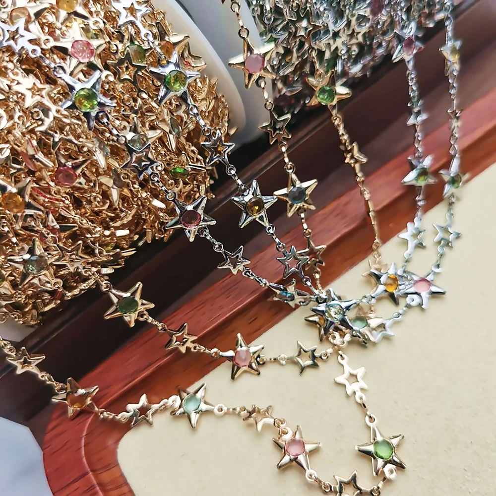 1Meter Star Chains Micro Inlay Crystal Stars Copper Chains for Handmade Bracelet Necklace Supplies DIY Jewelry Making Components