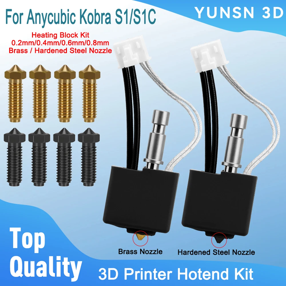 

Для Anycubic Kobra S1 S1C Hotend Kit Kobra S1 Комбинированный нагревательный блок Латунное сопло из закаленной стали 0,2/0,4/0,6/0,8 мм Детали 3D-принтера