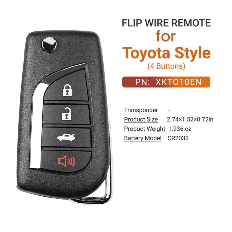 Chave remota universal para Xhorse, XKTO10EN, Toyota Flip 4 Button Style, VVDI Key Tool