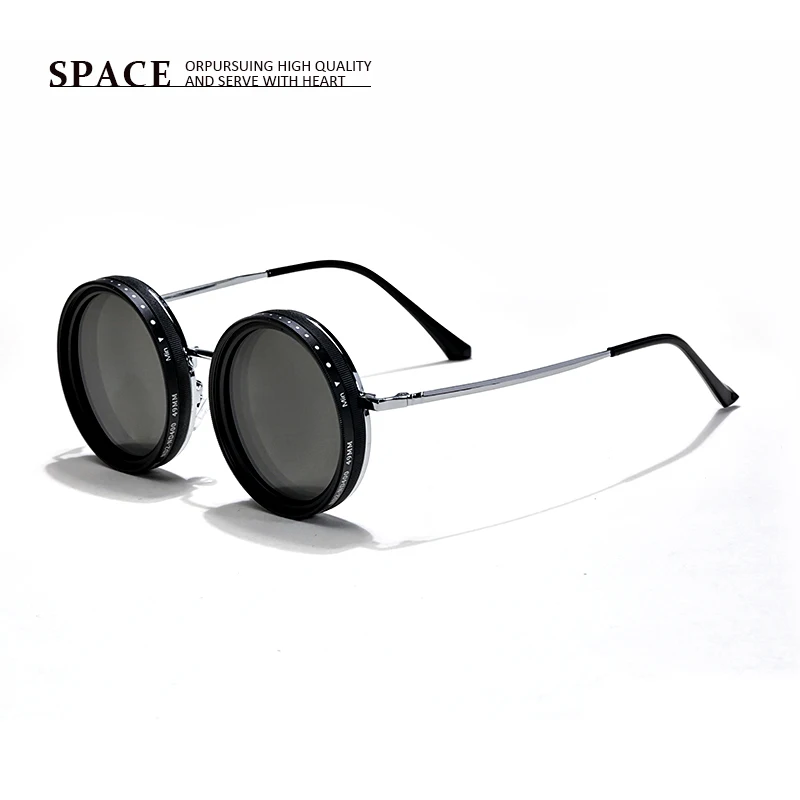 Telescope small round frame rotating color changing sunglasses men's outdoor fishing riding eye care women's fashion sunglasses