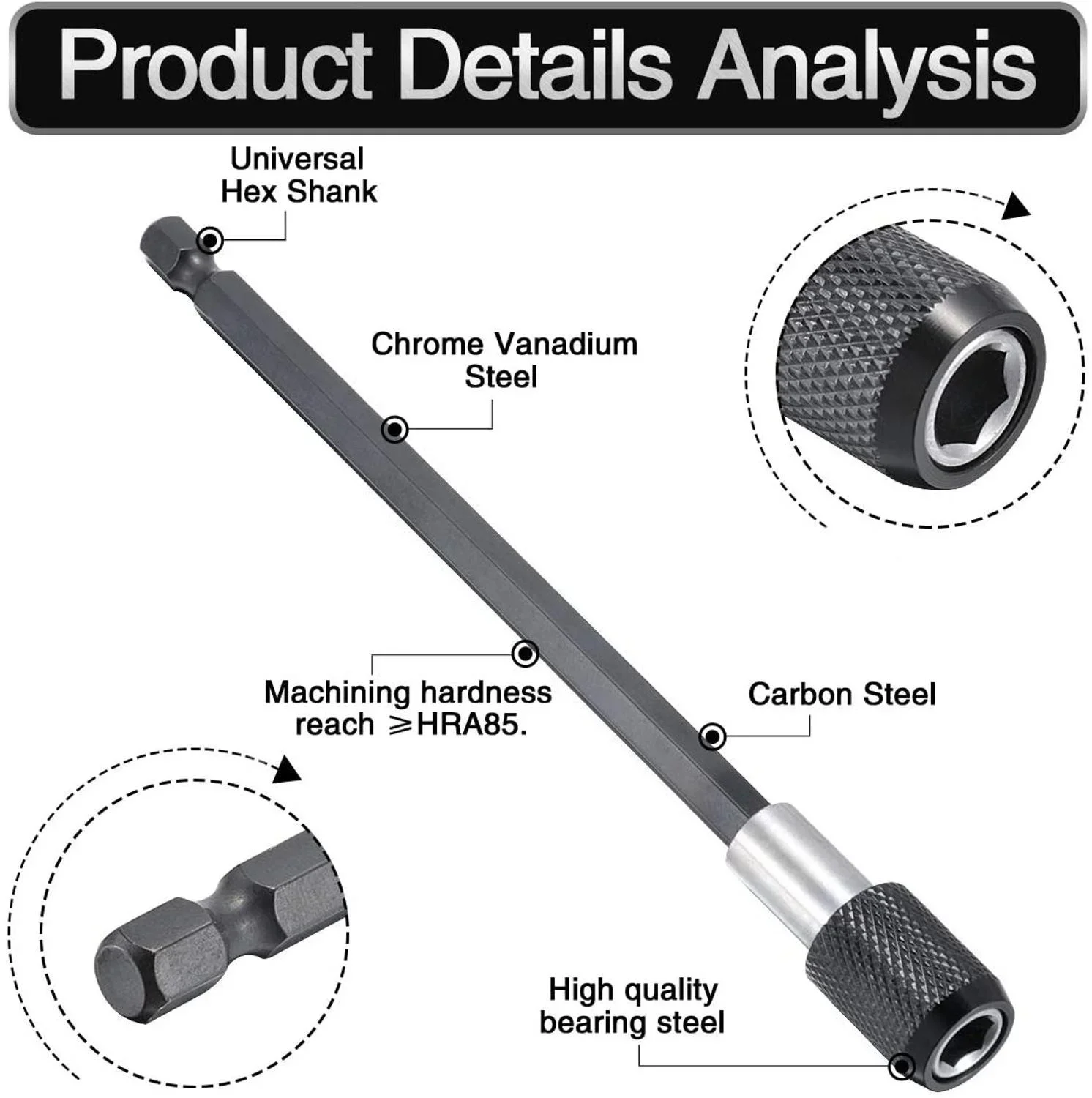 Magnetic Quick Release Hex Shank Extension Bit Holder for Screwdrivers Quarter Inch Extension Rod 60 100 150 mm